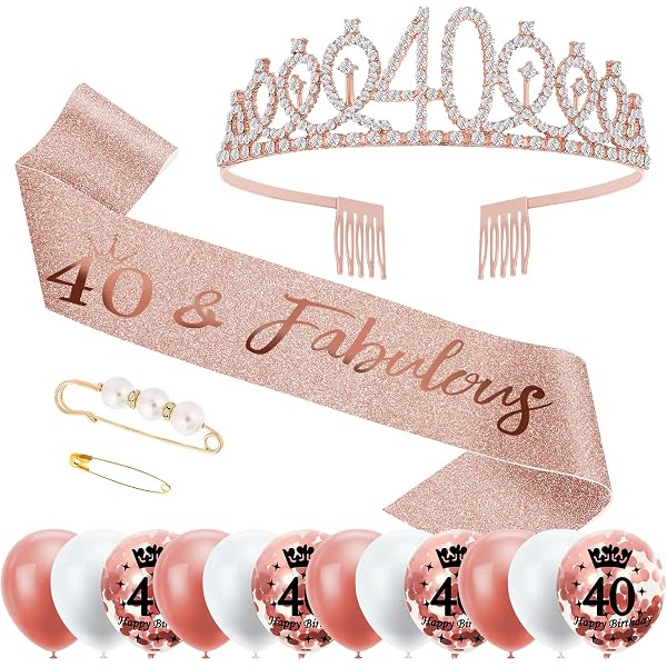 2er Set 50. Geburtstag Schärpe & Tiara – Rosa, Mit Kristall-Krone