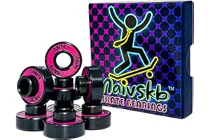 Naivskb Skateboard Bearings with Built-in Spacers 8mm 8 Pack, Precision 608 Bearings Skateboard Longboard Cruiser Board Surfskate Cruising Carving(Black Magenta 7)