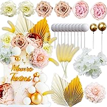 Decorazioni Torta Boho 40 Pezzi - Fiori Dorati, Topper Compleanno Per Matrimoni E Baby Shower - Foto 6