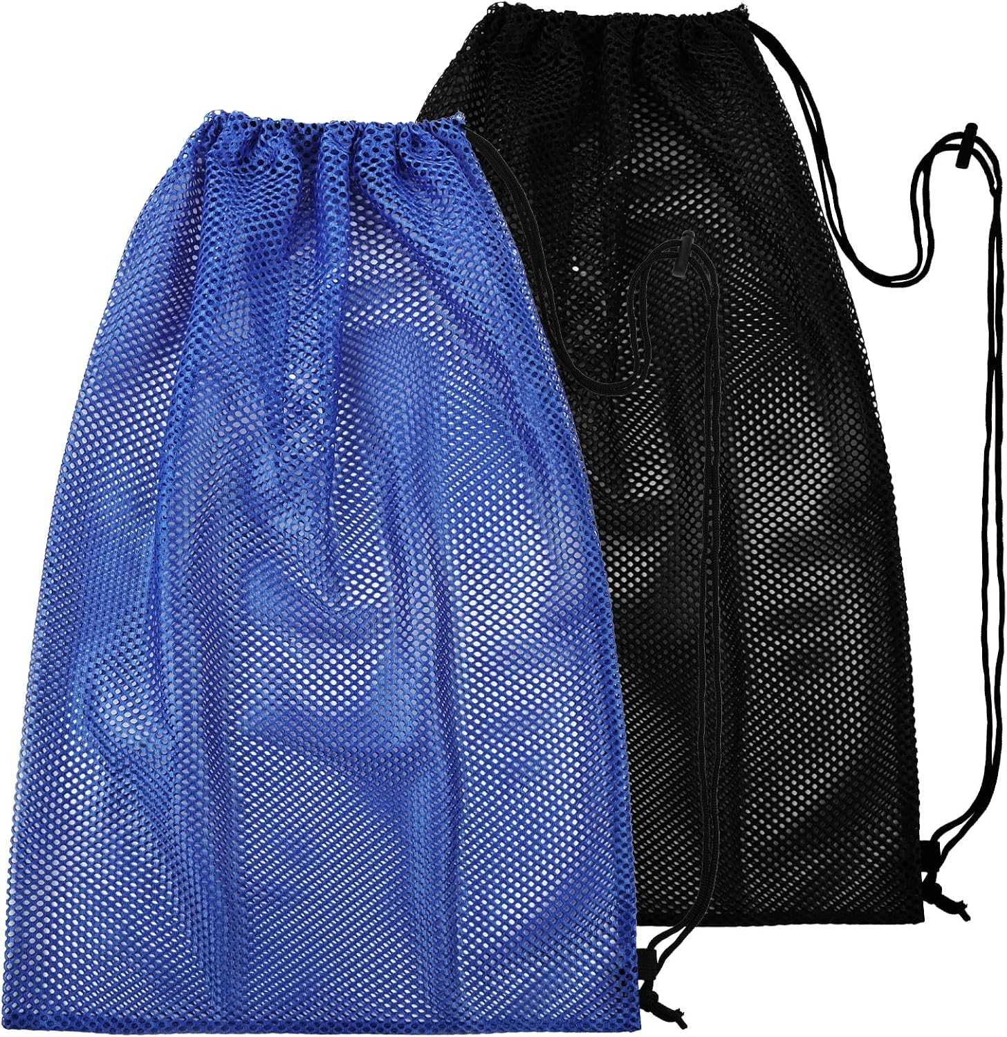 Alaoo Bolsa Bolsa de Deporte de Malla con Cordón,2PCS Grande Bolsa Malla Ajustable,Almacenamiento Portátiles para Baloncesto, Fútbol, ​​Rugby, Voleibol y Netball,Azul-Negro