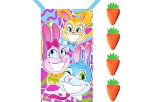 JOYIN Easter Toss Game with 4 Carrot Bean Bags Easter Bunny Rabbit Toss Game Throwing Banner for Indoor Outdoor Party Games Party Home Decoration Kids Family