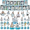 Singult Soccer Birthday Decorations, Soccer Birthday Party Decorations Include 12 Cupcake Topper, 2 Banner, 3 Centerpieces, and 6 Hanging Swirls, Soccer Themed Birthday Party Supplies for Kids