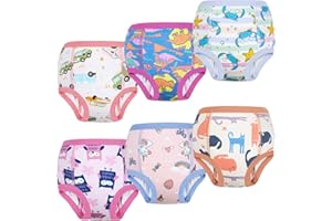 FLYISH DIRECT Potty Training Pant for Girls and Boys, 100% Cotton Absorbent Potty Training Underwear for Toddlers 6 Packs, Reusable Toilet Training Pants, 3 Years, Pink Animal