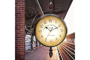 Horloge murale rotative à double face, rétro, en fer forgé, étanche, noir, nostalgique, pour la stationnement, le salon, le porche, le couloir, le jardin