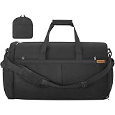SONGMICS Large Folding Travel Bag 80 L, with Shoe Compartment | RBF080B101 Waterproof Weekender Gym Bag, Escapes, 25.6 x 13 x