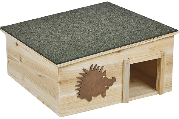 Urbnliving Grande cabane en bois pour hérissons, abri d’hibernation imperméable, habitat de jardin extérieur - toit amovible en bitume et 2 pièces