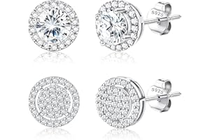 Dochais 2 Paia di orecchini donna uomo argento 925 Placcato Oro 14K orecchini diamante anallergici zirconi cubici rotondi quadrati imitazione diamante per donna uomo