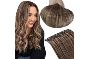 ‎RUNATURE RUNATURE Clip in Extensions Echthaar Braun Highlight 35cm 3 Stück Clip Extensions Echthaar Günstig Dunkelbraun Mit Dunkelblond Echte Haare Echthaar Extensions Clip #3P12 50g