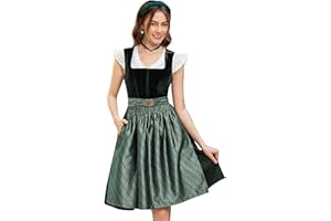 DIRNDLSTERN Damen Trachtenkleid Grün - Trachtenrock Midi Samt Dirndlkleid Oktoberfest Outfit mit Dirndlschürzen