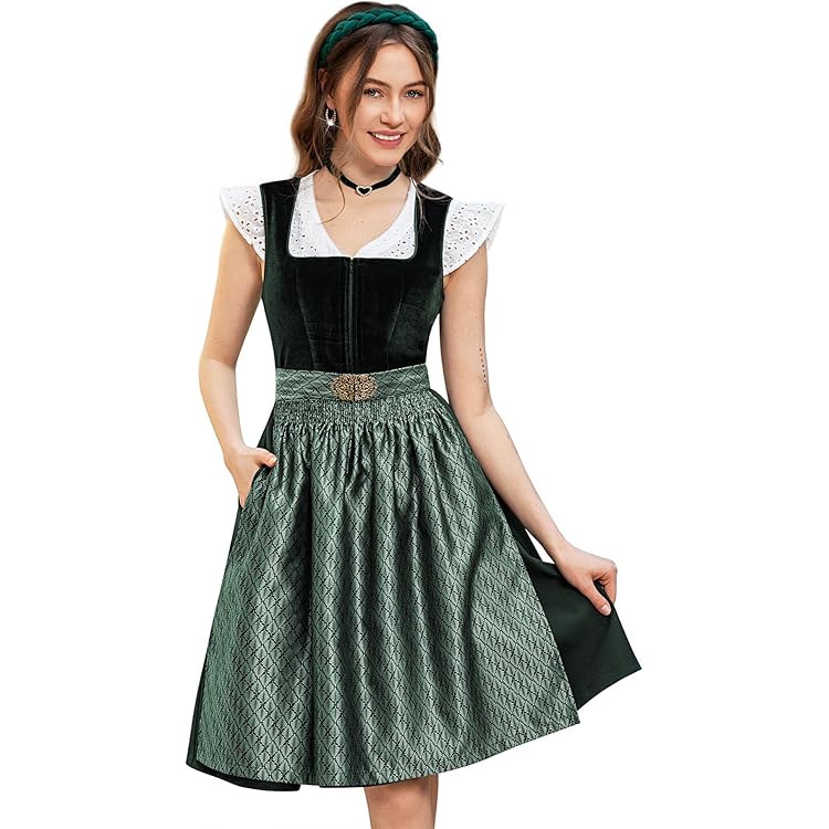 Dames dirndljurk midi Dirndl set bier festival vrouwen seks plooijurk elegante vintage dames Dirndl Cosplay kleding set dirndljurk 3-delig driedelig: jurk, blouse, schort, blauw, L