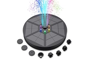 Priksia Solar Fountain with LED Lights, 3.5W Solar Water Fountain, 2000mAh Battery, 7 Nozzles Bird Bath Fountain Pump for Garden and Patio