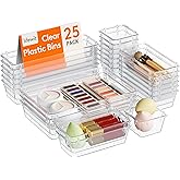 Lifewit 25 Pcs Makeup Drawer Organiser, Plastic Storage Boxes, Dividers for Desk, Vanity, Dressing Table, Cupboard, Office Be
