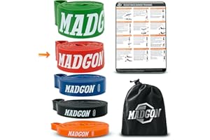MADGON Elastiques Musculation (en Bande Unique en 5 Forces ou en Set) - Bandes Elastique Fitness Résistantes et Durables avec Sac et Guide PDF – Elastique Fitness Tout Groupe Musculaire