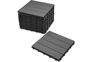 ‎SAM SAM WPC Fliesen, 30x30 cm, Anthrazit, 11er Spar Set für 1m², Garten klick-Fliese, Bodenbelag mit Drainage