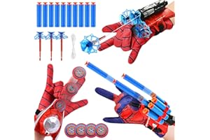 NHYDZSZ Set of 3 Spiderm Launcher Gloves, Spiderm Hero Gloves, Kids Spiderm Hero Gloves with Suction Cup Darts and Frisbee, Gloves Super Spiderm Launcher, Spiderm Net Launcher, Gift for Children