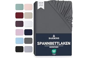 ‎BARBONS Spannbettlaken 180x200cm - 35 cm Tiefe Tasche Spannbetttuch Oeko-TEX Zertifiziert Gebürstete Polyester Mikrofaser Bettlaken Bettbezug für Boxspringbett Dicke Matratzen (180 x 200 cm - Dunkelgrau)