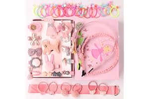 Seatecks Dziewczęca ozdoba do włosów, pudełko prezentowe, 46 sztuk, elastyczne gumki do włosów i spinki do włosów, liny, uchwyt do końskiego ogona, ekskluzywna kokarda z kreskówki, na Boże Narodzenie, urodziny, prezent na Dzień Dziecka