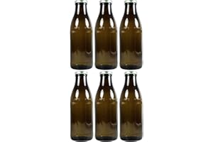 MIKKEN Viva-Haushaltswaren Gabriele Hesse e.K. 6 Braune Milchflaschen 1 Liter mit Schraubverschluss, Saftflasche zum befüllen, inkl. Trichter