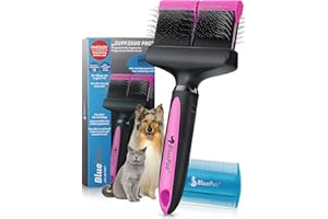 BluePet ZupfZeug Pro - Brosse professionnelle à poils longs et flexibles pour chiens et chats - Élimine doucement le sous-poil - Les nœuds et les nœuds (double tête rose)