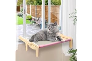 Spofan Hamac pour Chat, Fenetre Perchoir de Fenêtre Lit pour Chat, Lit de Siège de Fenêtre Chat, Pas de Ventouse, Facile a Monter, Jusqu'à 18kg (Rose/Gris)