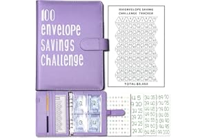 v2croft 100 Envelope Challenge Binder, Budget Binder with Cash Envelopes, Easy and Fun Way to Save $5,050, Money Saving Planner Book (Purple)