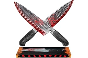 WIURGOHA Halloween Fake Knife Prop, 2 Pack Bloody Fake Knife Horror Props Kills Butcher Knife Prop,Classic Prank Knife Props for Festival Costume Cosplay Accessory and Scary Halloween Rave Party