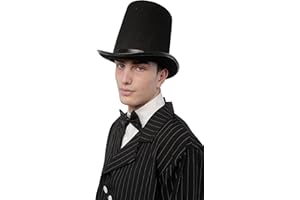 CARNAVALIFE Sombrero de Copa de Color Negro, Gorro de Fieltro Satén, Chistera Mago Hombre con Cinta de Raso para Disfraces Cosplay Carnaval Halloween