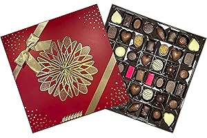 JAMONONLINE Belgian Luxury Chocolates 46 Piezas - En Caja Regalo de Lujo. Bombones Fabricados en Bélgica. El Mejor Chocolate Belga. Incluye Bombones Chocolate Negro, Blanco, Con Leche, Con Avellana.