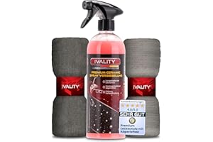 IVALITY Ceramic Versiegelung Auto 750ml mit Abperleffekt – Inkl. 2 Mikrofasertücher, Schützt den Lack und verstärkt die Farbtiefe, Keramikversiegelung, Felgen & Lackversiegelung Auto Spray