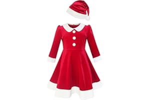 Sunny Fashion Robe Fille Noël Chapeau Rouge Velours Manche Longue Vacances 4-14 Ans