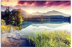 AUGENBLICKE WANDBILDER 120x80cm - Fotodruck auf Leinwand und Rahmen Berge See Landschaft Natur Sonne Wolken - Leinwandbild auf Keilrahmen modern stilvoll - Bilder und Dekoration