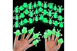 30 Pcs Glow in the Dark Finger Puppets, for Storytelling and Role Playing, Soft Rubber Stretchy Fidget Toys for Kids Party Favors and Classroom Rewards, 9 Assorted Styles, Green