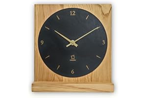 ‎NATUHR Natuhr Stein Schiefer Tischuhr - Ortler - Holz Eiche Massivholz (Schiefer Schwarz/Eiche geölt, Quarzuhrwerk)