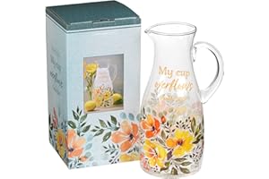 Christian Art Gifts Glass Serving Pitcher with Handle - My Cup Overflows - Psalm 23:5 Inspirational Bible Verse, 58 fl. oz.