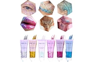 TIDEVAN 6 Stück Body Glitter Gel Glitter Gel Gesicht Glitzer Körper Chunky Glitter Liquid Long-Lasting Glitter For Festival Makeup für Gesicht Haare Lippen Nägel Make Up Kosmetik Festival Party