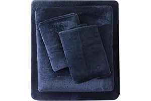 Viviland plysch mikrofleece queen lakanset – mjuka polära fleece sammet lakan – extra varma vinterflanell lakan med djup ficka – marinblå – drottning