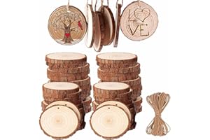 ‎BETTERJONNY BetterJonny 50 Stück Holzscheiben, Rund 5-6cm Holz Log Scheiben Kit mit Loch Unvollendete Holzkreise für DIY, Basteln, Hochzeit, Weihnachten Dekoration