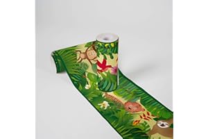 Cenefas Adhesivas Para Los Niños Lovely Kids Jungle Friends 5.00 m x 0.155 m Verde De Colores Amarillo Fabricado en Alemania de A.S. Création 403725