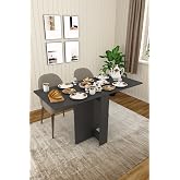 ASRA TREND Koyu Gri Desen KM-32 Ultra İnce Katlanır Masa 133x60 cm 17 cm Kapalı Genişlik 6 Kişilik Yer Tasarruflu Mutfak ve &Ccedil;