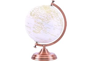 EXERZ Globo Terráqueo Dorado Metálico de 20cm, en Español, Decoración Moderna y Educativa - Base y Arco de Metal en Color Dorado