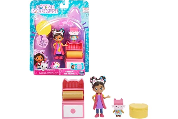 Gabby et la Maison Magique - Gabby Dollhouse - PACK 2 FIGURINES ET ACCESSOIRES - Coffret Studio d’Art - Gabby, 1 Figurine Chat Et Accessoires - Dessin Animé Jouet Gabby Chat - Jouet Enfant 3 Ans et +