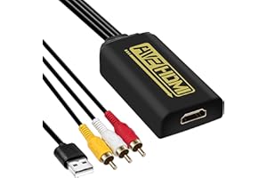 KUYIA AV to HDMI Converter,RCA to HDMI Adapter Cable With HDMI Cable,3RCA to HDMI Cable 1.2M/4ft CVBS Audio Video to HDMI 1080P Support PAL,NTSC (GOLD-BLACK)