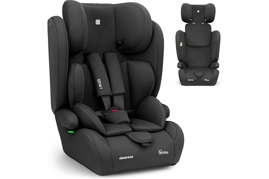 KikkaBoo Car Seat 9-36 kg without ISOFIX i-PASS, Group 1/2/3, from 15 Months to 12 Years, i-Size 76-150 cm, Adjustable Headrest 13 Positions, Black