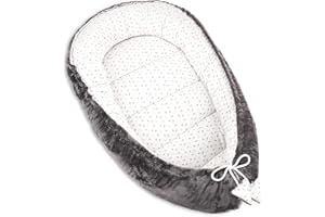PIMKO Réducteur Lit Bébé Nid de bébé en Peluche 90x55 cm - Cale Bebe Matelas Cocoon pour Lit Baby Nest Ultra Doux - Peluche Grise