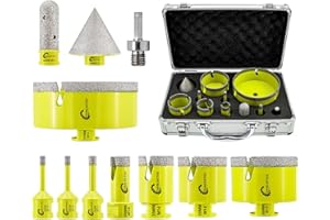Punte Diamantate Gres Porcellanato SANLEETEK - Punte per Trapano Diamantate 11pezzi (6/6/8/20/35/50/68/110mm+20mm Fresa+50mm Punta per Smusso+Adattatore) per Ceramica Porcellana Marmo Granito