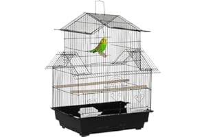 PawHut Jaula para Pájaros de Acero Pajarera con Comederos Perchas Columpio y Bandeja Extraíble Jaula Grande para Loros Canario Periquito 50,5x41x63 cm Negro