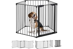 PawHut Barrera para Perros Plegable 300x74,5 cm Valla para Mascotas de 5 Paneles con Cierre Automático Barrera de Seguridad para Escalera Pasillo Negro