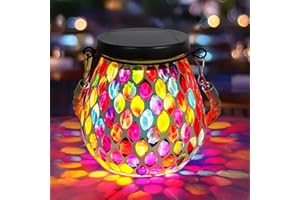 NEWNEN Mosaic Solar Lanterns Lights Outdoor: IP65 Outdoor Waterproof Hanging Tabletop Decorative Table Lamps for Patio Porch Lawn Garden Yard, 2 LED Warm White and RGB - Red Drops