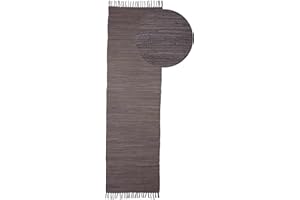 carpetfine Flickenteppich Kelim Chindi Uni Läufer Grau 60x180 cm, handgewebt | Fleckerlteppich aus Baumwolle für Wohnzimmermit Fransen