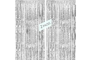 EXGOX 2pcs Tinsel Curtains,6.5ft Foil Fringe Curtain for Decoration Metallic Tinsel Curtain Backdrop Streamers for Birthday Halloween Christmas Party Decorations(3.2ft x 6.5ft)